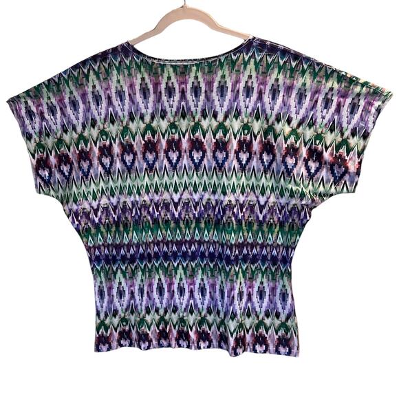 Chico's Women's Multicolor Geometric V- Neck Short Sleeve Blouse Tops Size 2 - Picture 11 of 13